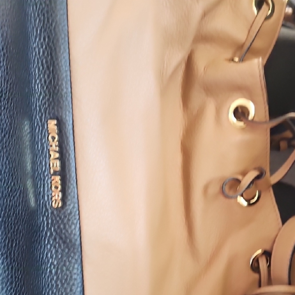 Michael Kors Black and Tan Shoulder Bag with Gold Accents